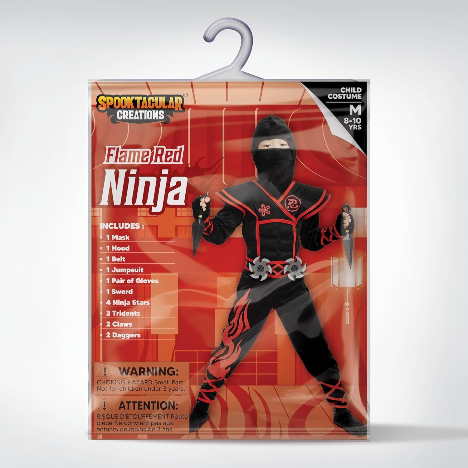 Ninja Costume Kids, Muscle Ninja Deluxe Set, Toddler Unisex Kungfu Halloween Costumes with Foam Accessories for Halloween Themed Parties, Red, L