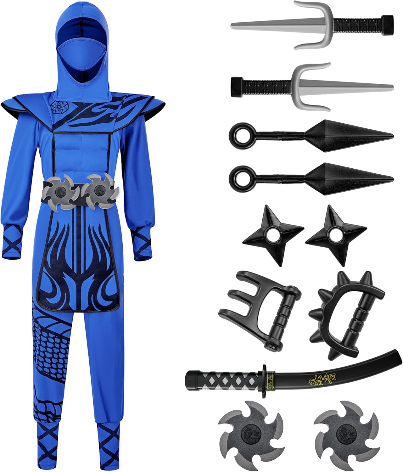 Boys Ninja Costume, Dragon Scales Ninja Outfit with Accessories for Kids Toddler Halloween Parties