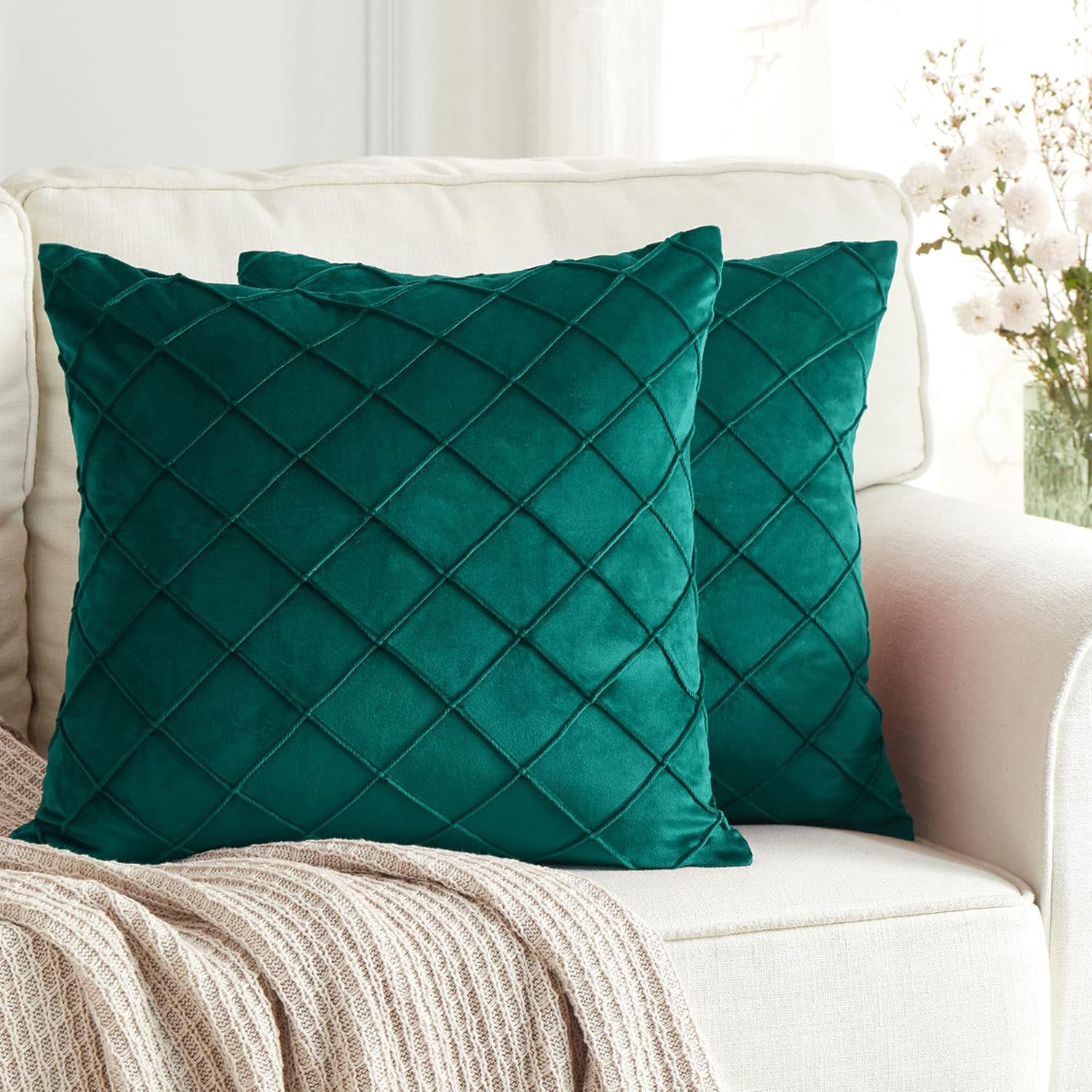 Pack of 2 Velvet Throw Pillow Covers – 16x16", Soft Solid for Sofa, Bedroom & Outdoors