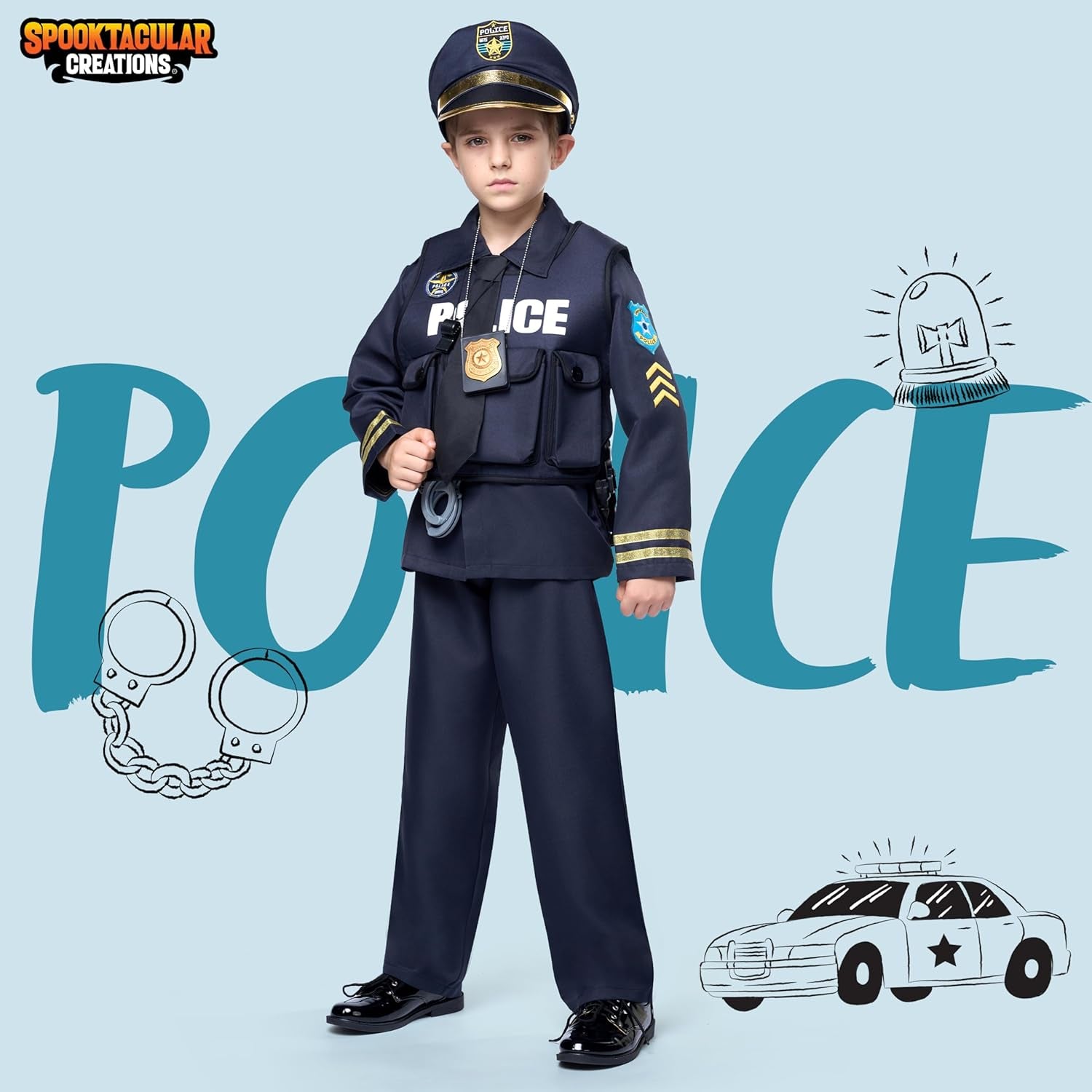 Police Costume for Kids (Boys) in Dark Premium Style for Police Themed Events, Parties, and More