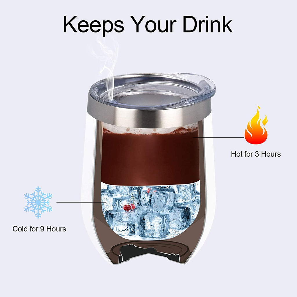 8 Pack 12Oz Stainless Steel Wine Tumblers, Insulated Wine Tumbler, Double Wall Insulated Wine Glass, Stainless Steel Stemless Wine Cups with Lids for Coffee, Wine, Cocktails, Champaign, White