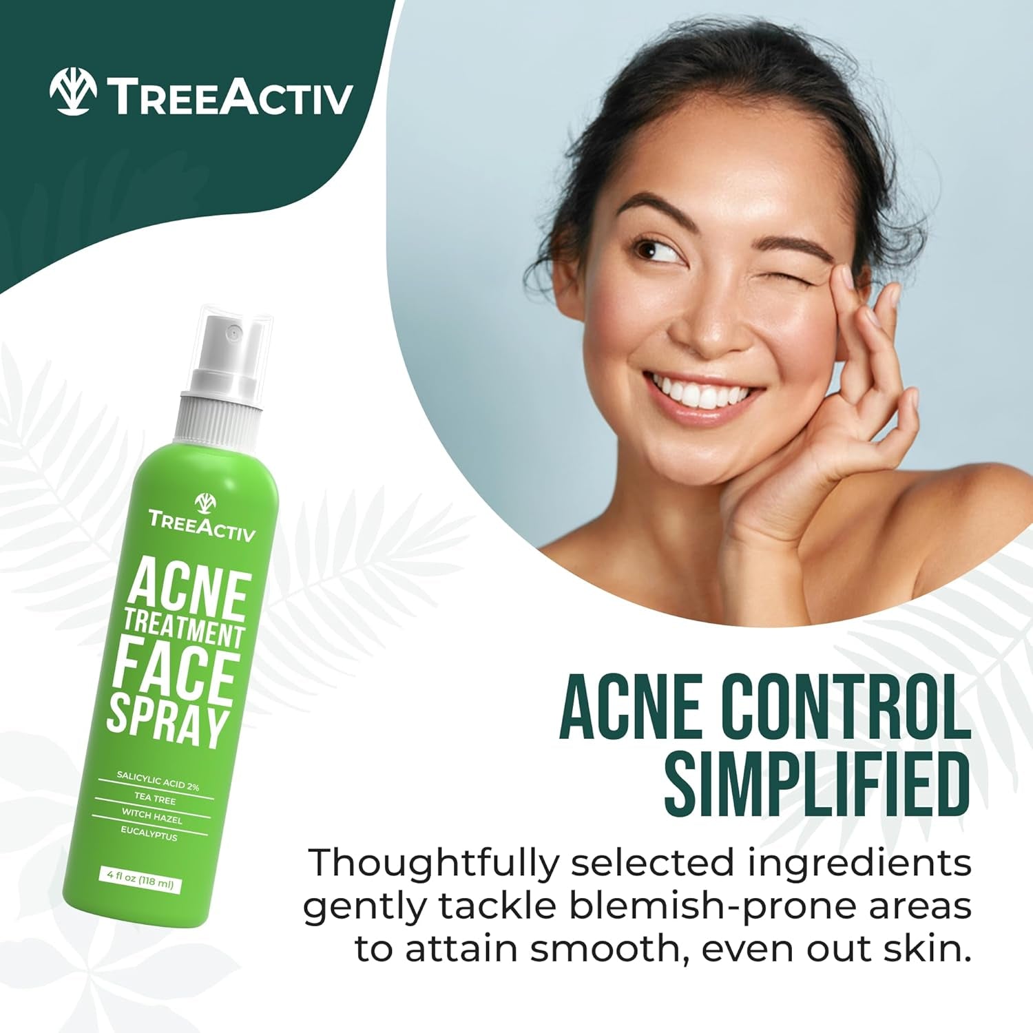 Acne Treatment Face Spray, 4 Fl Oz Facial Spray with Witch Hazel, Salicylic Acid for Acne Prone and Oily Skin, for Hormonal, Severe Cystic Acne, Skin Clearing Toner, 1000 Sprays