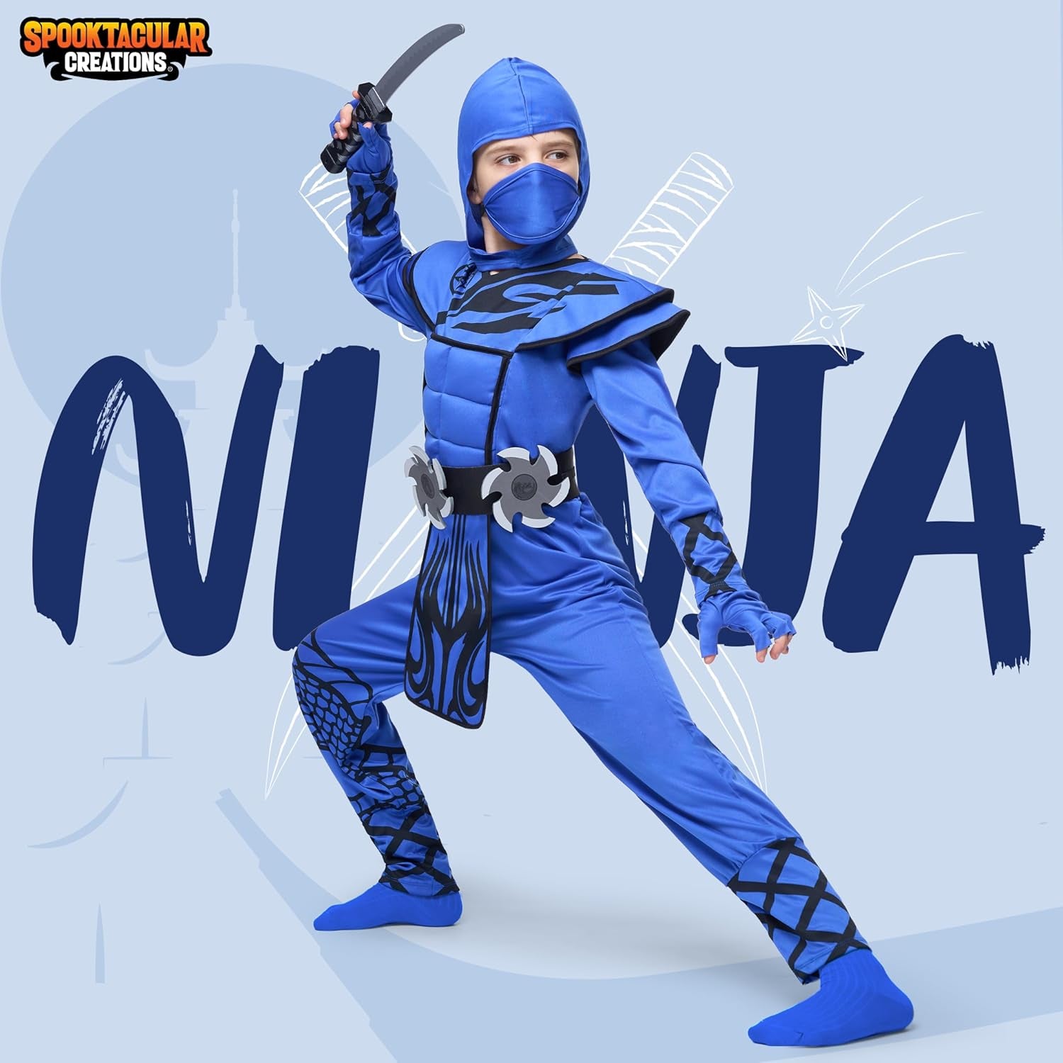 Boys Ninja Costume, Dragon Scales Ninja Outfit with Accessories for Kids Toddler Halloween Parties