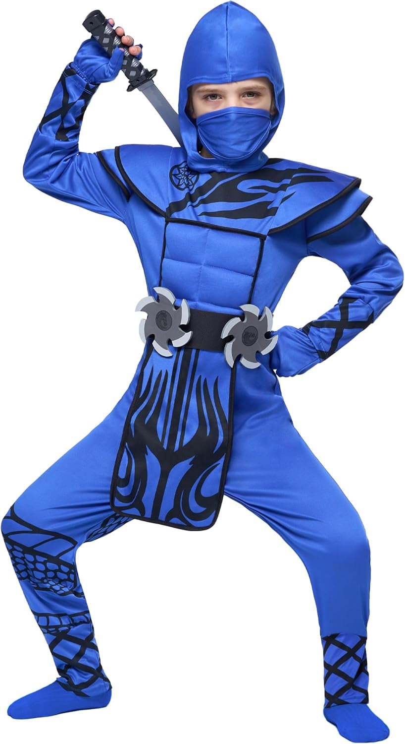 Boys Ninja Costume, Dragon Scales Ninja Outfit with Accessories for Kids Toddler Halloween Parties