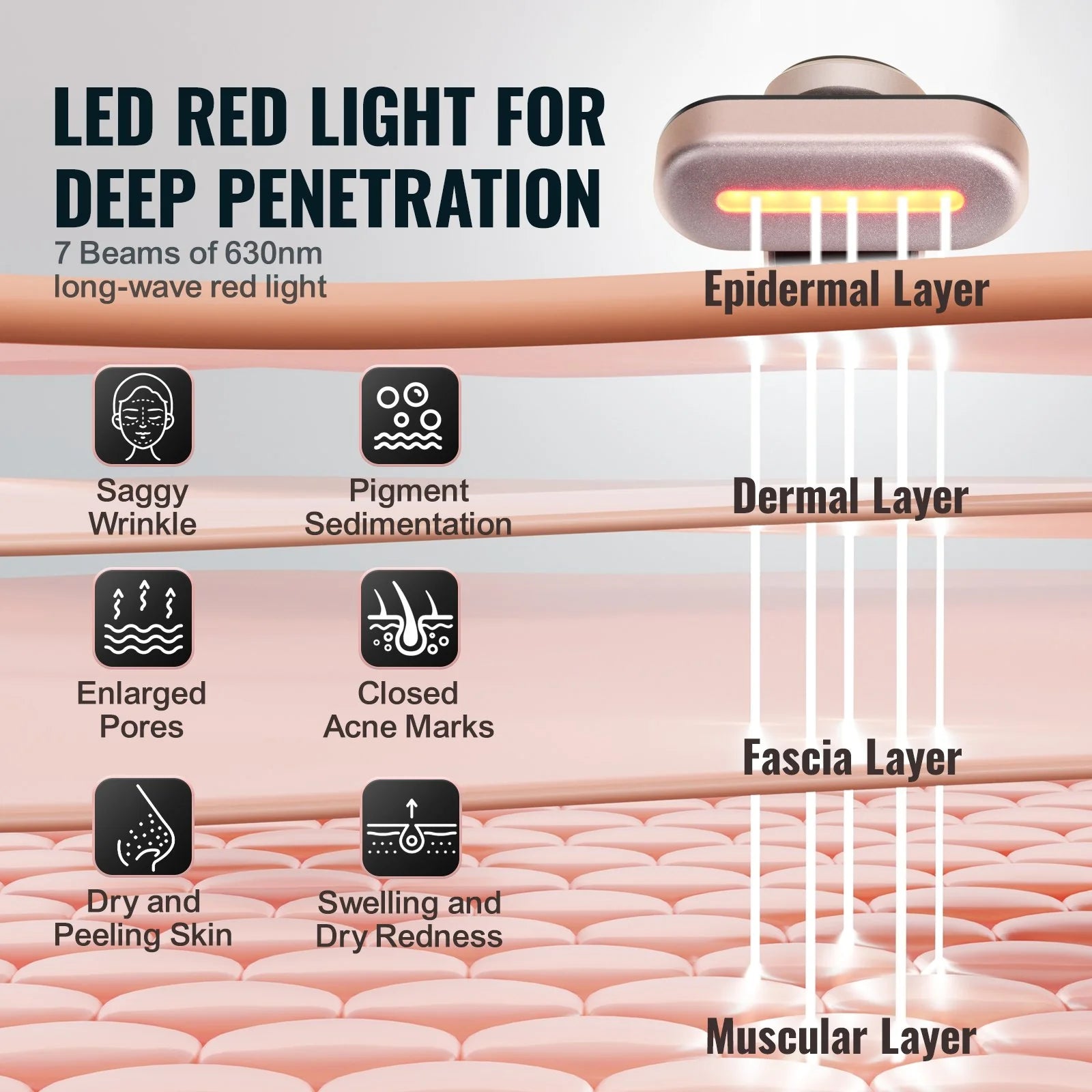 Red Light Therapy Wand for Face and Neck - 3-in-1 LED Device with Heating and Vibrating Massage Features, Portable Beauty Tool