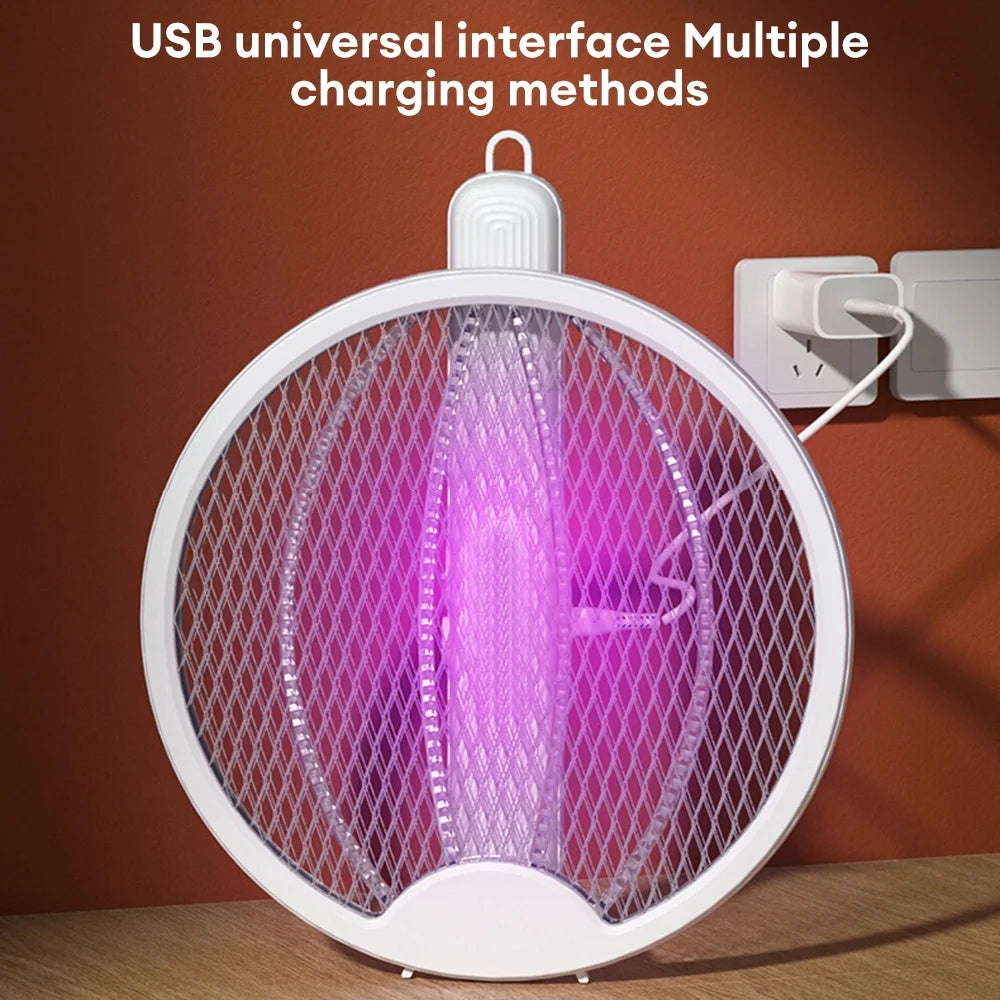Electric Fly Swatter Racket, 2 in 1 Electric Bug Zapper USB Rechargeable, 2700V Indoor Outdoor Mosquitoes Zapper, Cordless Insect Killer Trap Home Office Camping Patio