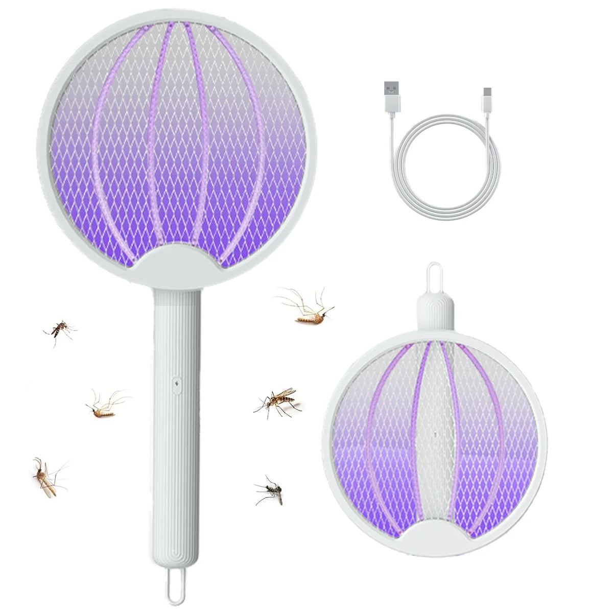 Electric Fly Swatter Racket, 2 in 1 Electric Bug Zapper USB Rechargeable, 2700V Indoor Outdoor Mosquitoes Zapper, Cordless Insect Killer Trap Home Office Camping Patio