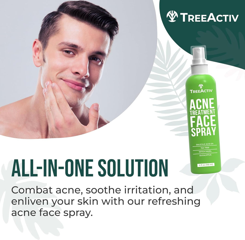 Acne Treatment Face Spray, 4 Fl Oz Facial Spray with Witch Hazel, Salicylic Acid for Acne Prone and Oily Skin, for Hormonal, Severe Cystic Acne, Skin Clearing Toner, 1000 Sprays