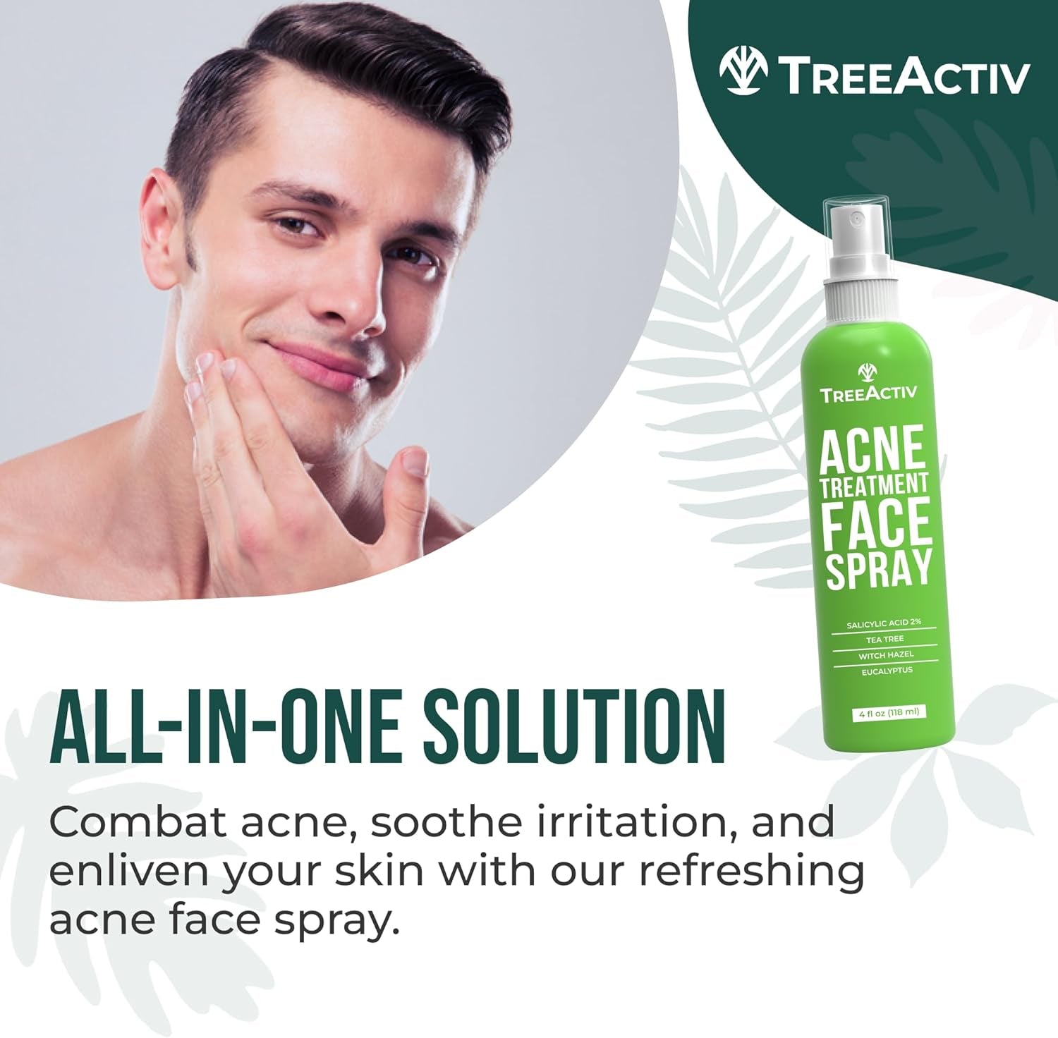 Acne Treatment Face Spray, 4 Fl Oz Facial Spray with Witch Hazel, Salicylic Acid for Acne Prone and Oily Skin, for Hormonal, Severe Cystic Acne, Skin Clearing Toner, 1000 Sprays