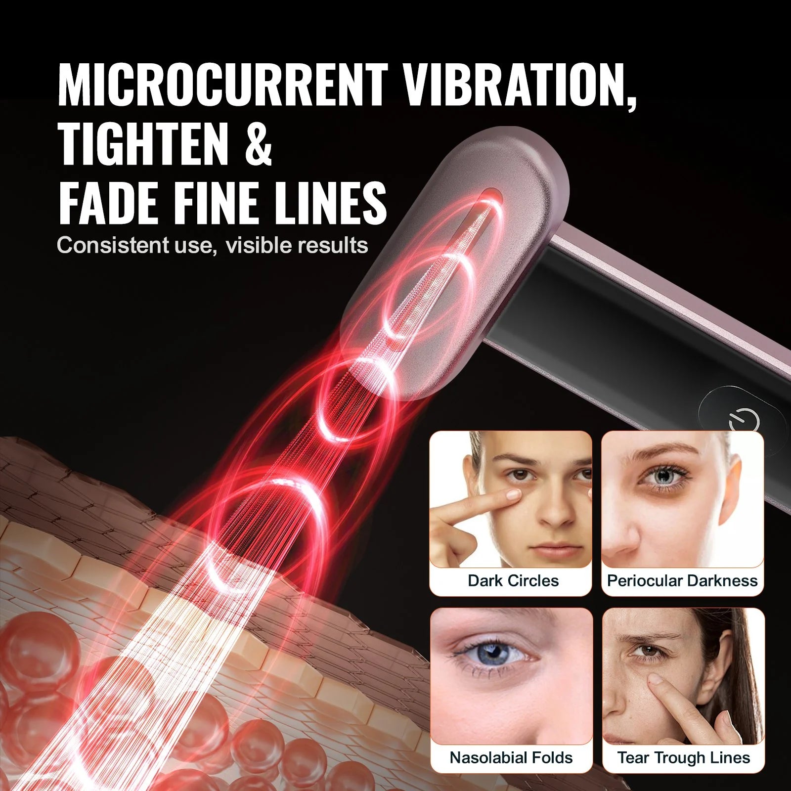 Red Light Therapy Wand for Face and Neck - 3-in-1 LED Device with Heating and Vibrating Massage Features, Portable Beauty Tool