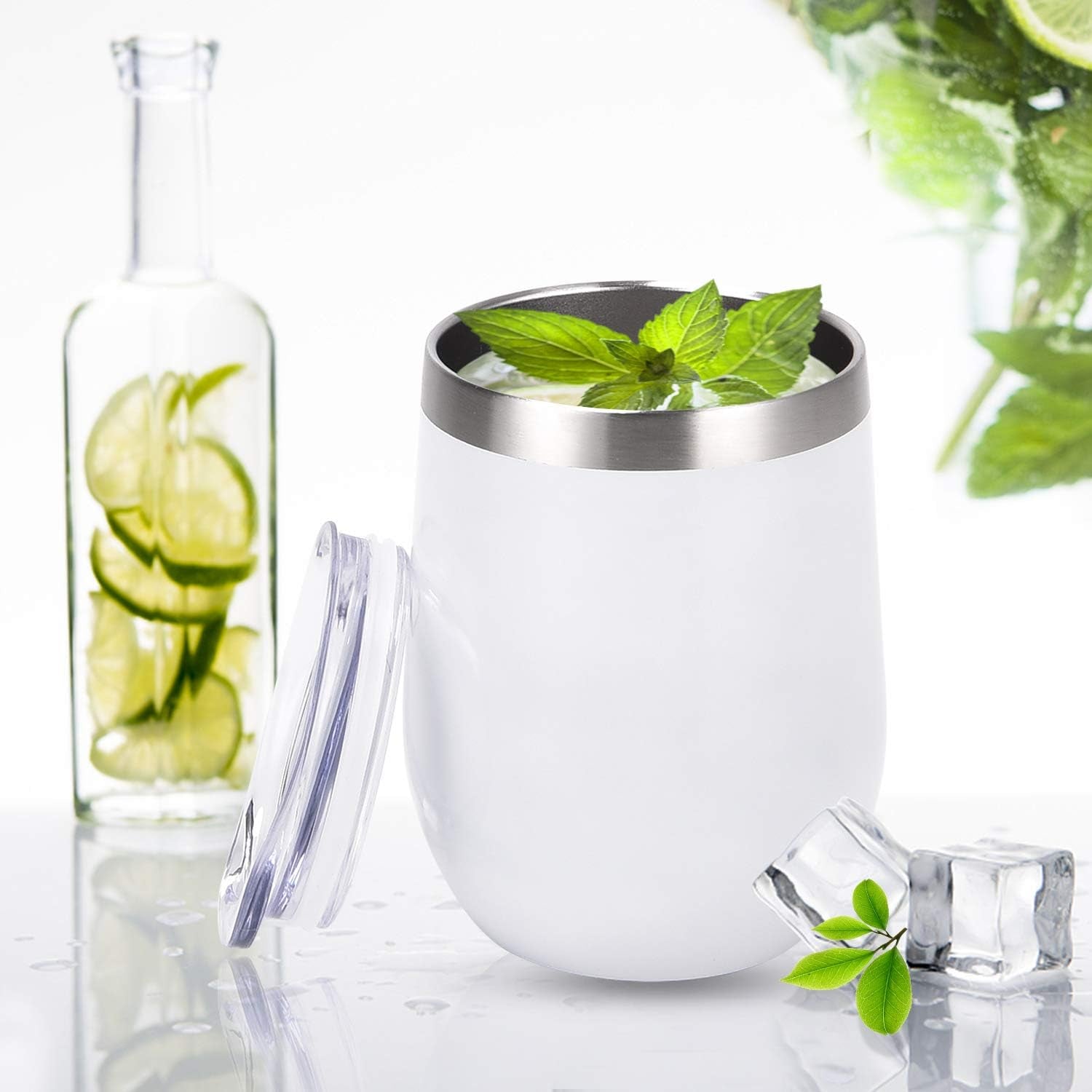 8 Pack 12Oz Stainless Steel Wine Tumblers, Insulated Wine Tumbler, Double Wall Insulated Wine Glass, Stainless Steel Stemless Wine Cups with Lids for Coffee, Wine, Cocktails, Champaign, White