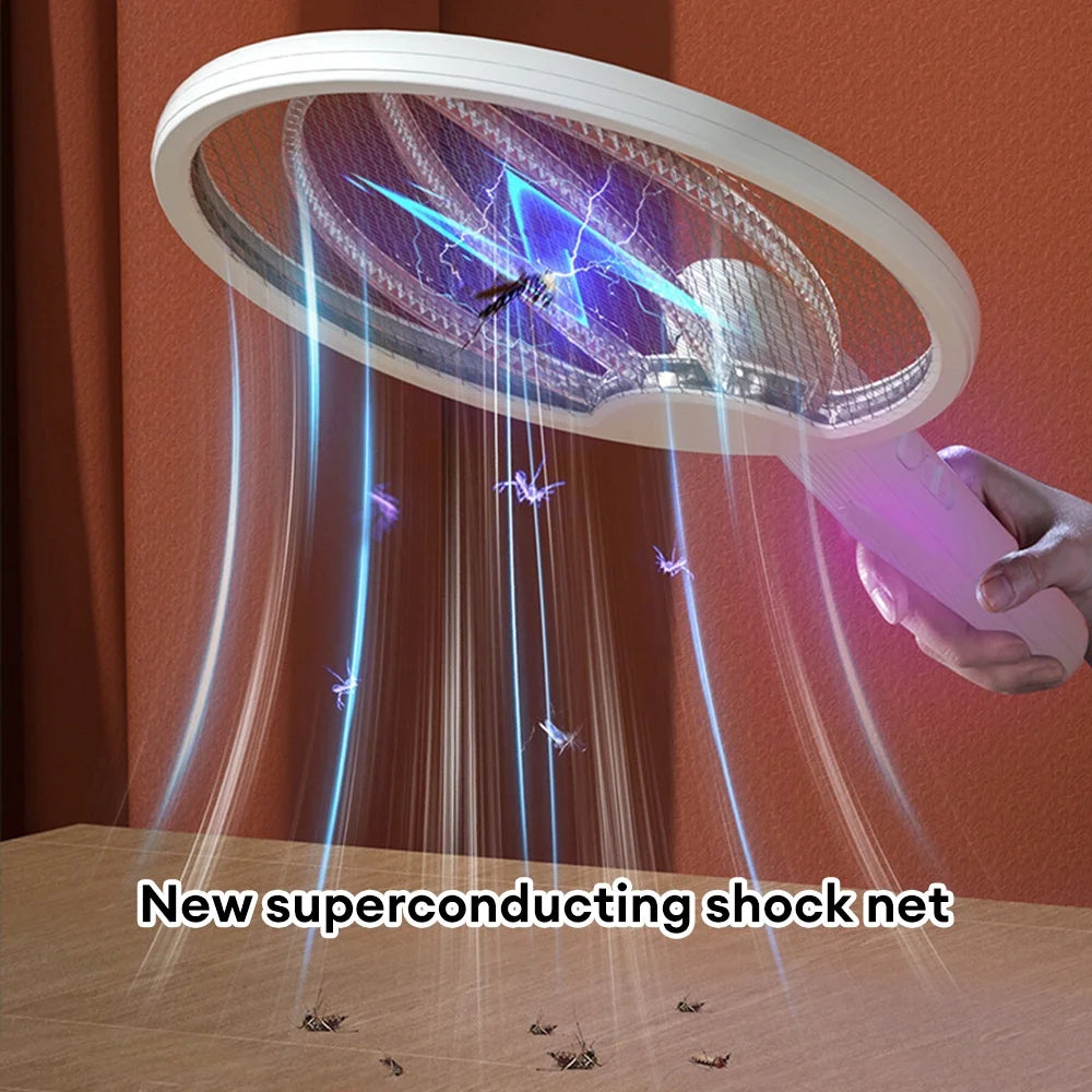Electric Fly Swatter Racket, 2 in 1 Electric Bug Zapper USB Rechargeable, 2700V Indoor Outdoor Mosquitoes Zapper, Cordless Insect Killer Trap Home Office Camping Patio