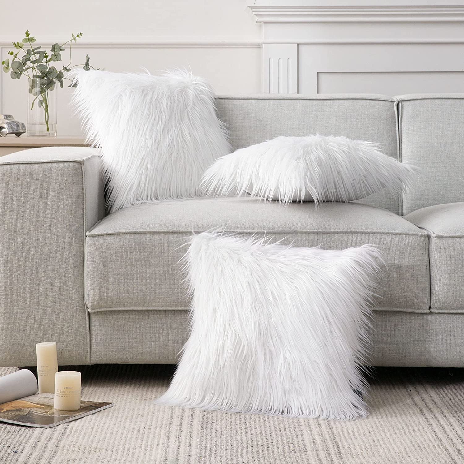 Faux Fur Decorative Pillow Cover – Fluffy 18x18", Luxury White for Bedroom & Couch