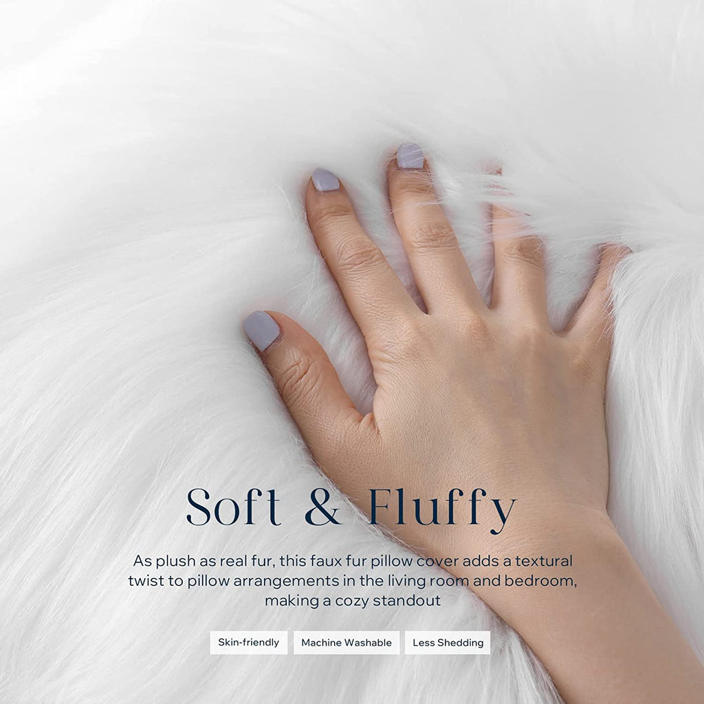 Faux Fur Decorative Pillow Cover – Fluffy 18x18", Luxury White for Bedroom & Couch