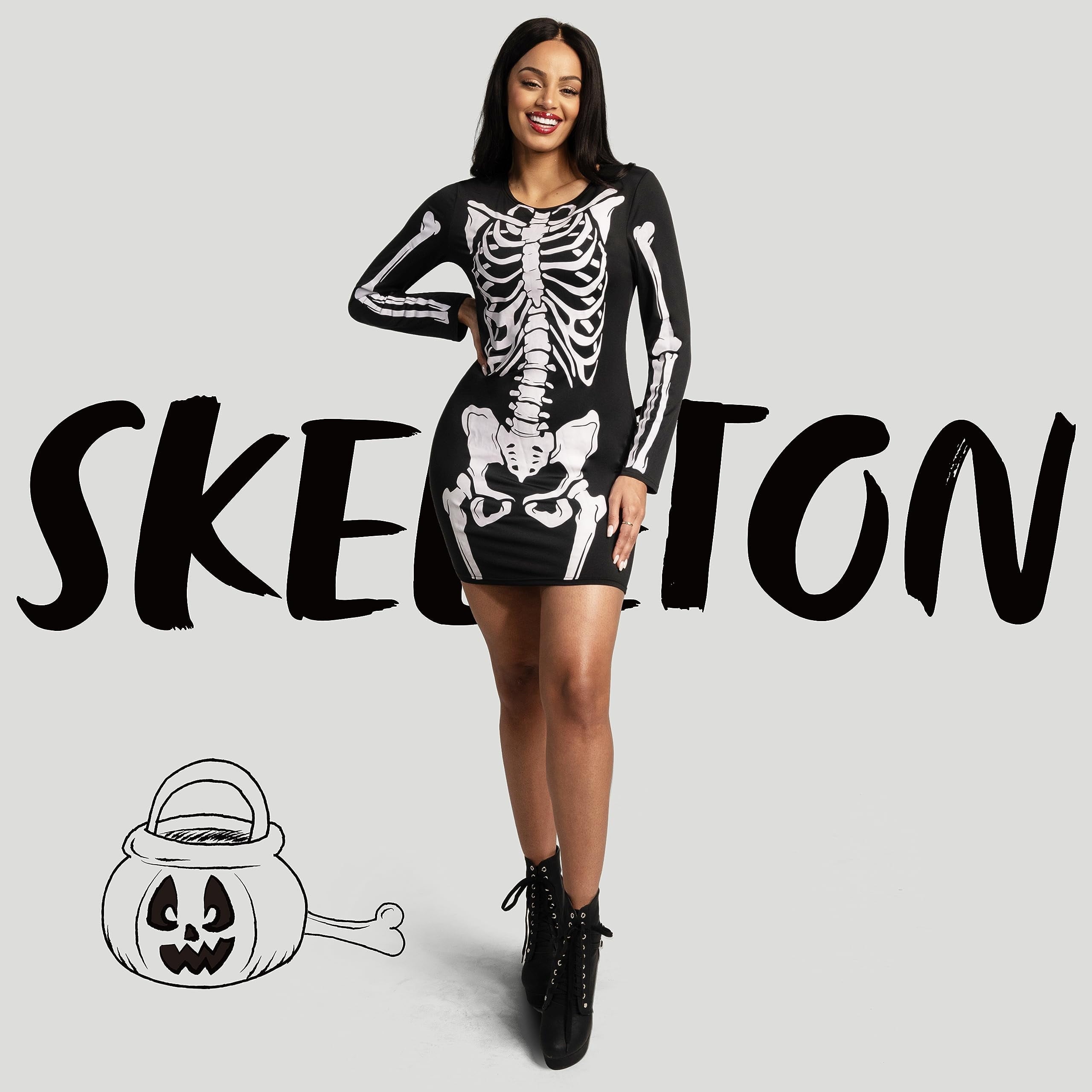 Skeleton Dress for Women, Glow in the Dark Skeleton Costume for Adult Halloween Dress up Party Cosplay