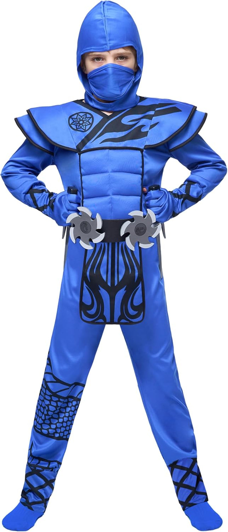 Boys Ninja Costume, Dragon Scales Ninja Outfit with Accessories for Kids Toddler Halloween Parties