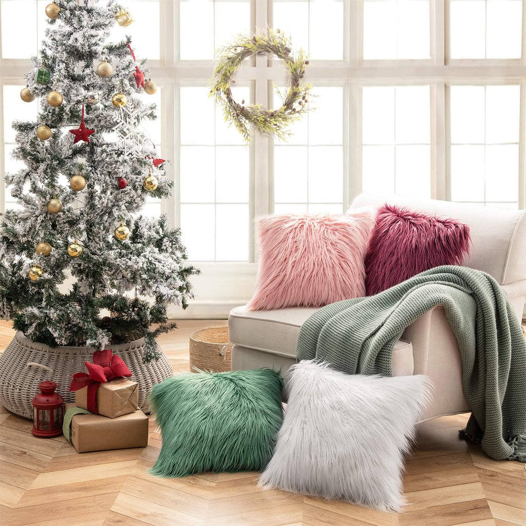 Faux Fur Decorative Pillow Cover – Fluffy 18x18", Luxury White for Bedroom & Couch