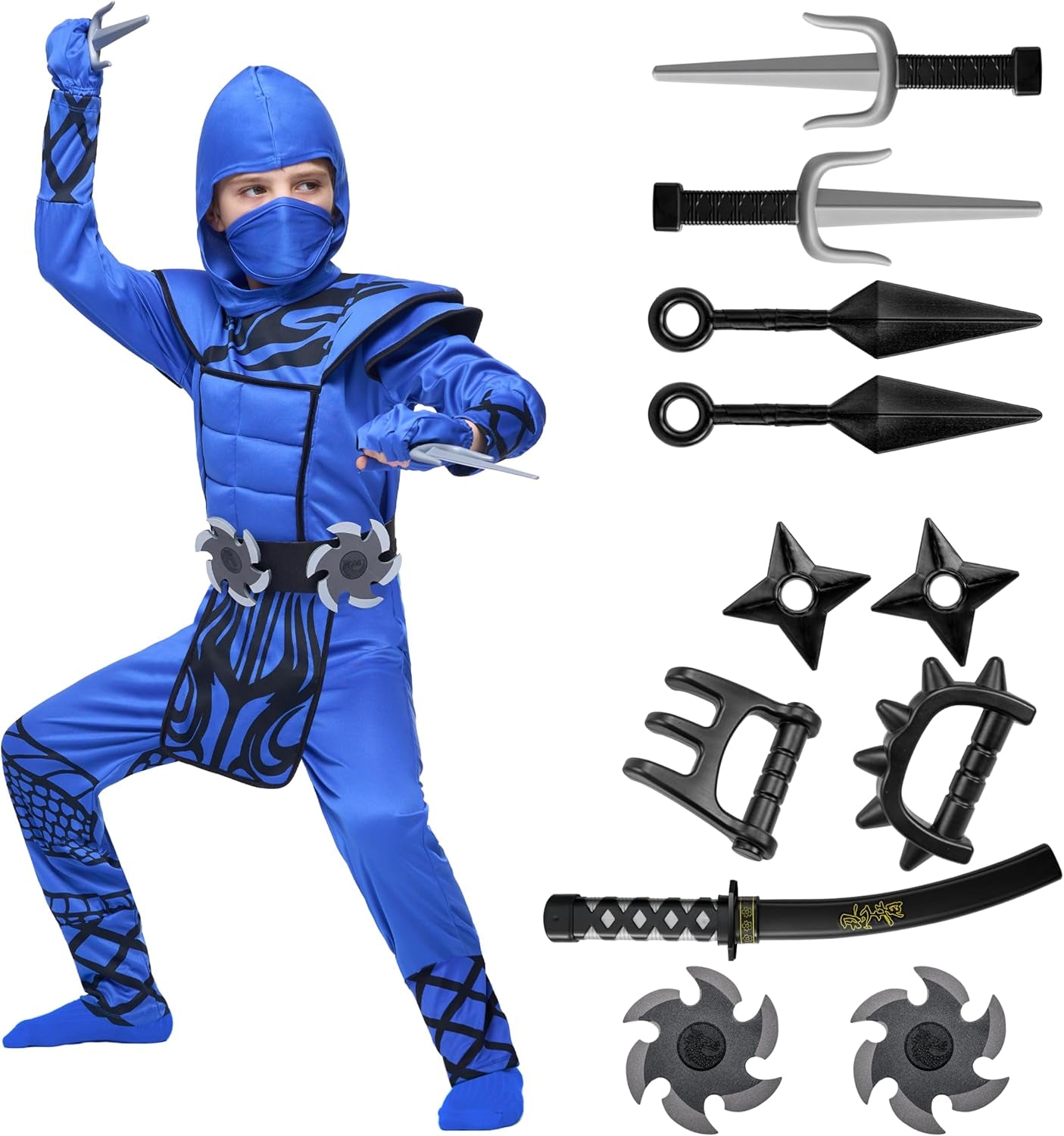 Boys Ninja Costume, Dragon Scales Ninja Outfit with Accessories for Kids Toddler Halloween Parties
